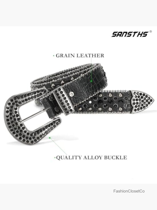 Rhinestone Western Belt Faux Crocodile Grain Leather Bling Studded Belt for main image 7